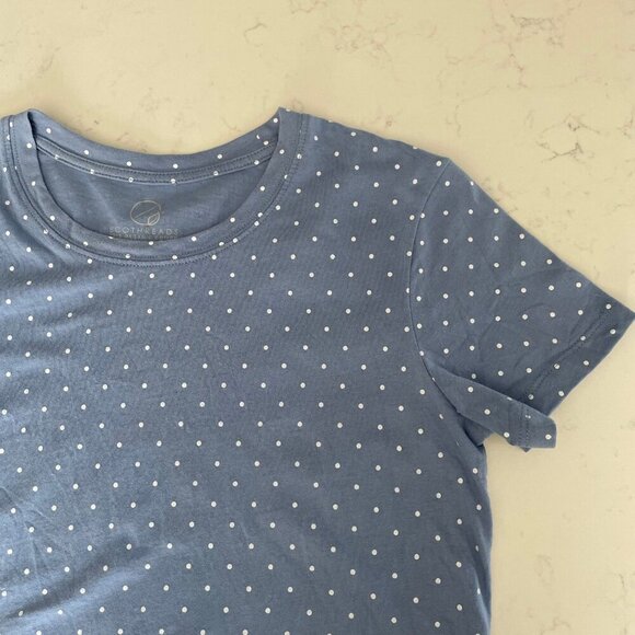Ecothreads Casual SS Crew Neck 100% Organic Cotton Polka Dot Top Blue White Sz S - Picture 4 of 8